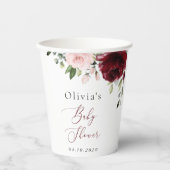 Burgund-Blume, rosa Blume, Boho, Babydusche Pappbecher (Vorderseite)