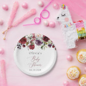 Burgund-Blume, rosa Blume, Boho, Babydusche Pappteller (Party)