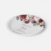 Burgund-Blume, rosa Blume, Boho, Babydusche Pappteller (Schrägansicht)