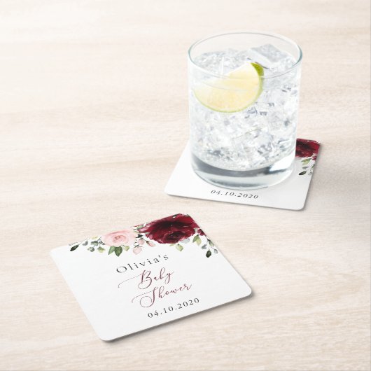 Burgund-Blume, rosa Blume, Boho, Babydusche Rechteckiger Pappuntersetzer (Vor Ort)