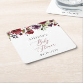 Burgund-Blume, rosa Blume, Boho, Babydusche Rechteckiger Pappuntersetzer (angewinkelt)