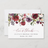 Burgund-Blume, rosa Blume, Boho-Brautparty Dankeskarte (Vorderseite)