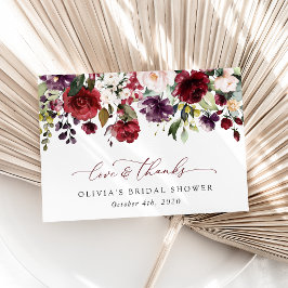 Burgund-Blume, rosa Blume, Boho-Brautparty Dankeskarte