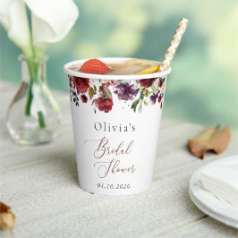 Burgund-Blume, rosa Blume, Boho-Brautparty Pappbecher