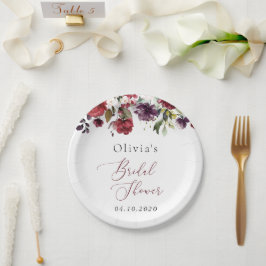 Burgund-Blume, rosa Blume, Boho-Brautparty Pappteller