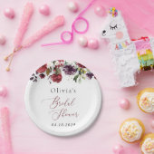 Burgund-Blume, rosa Blume, Boho-Brautparty Pappteller (Party)