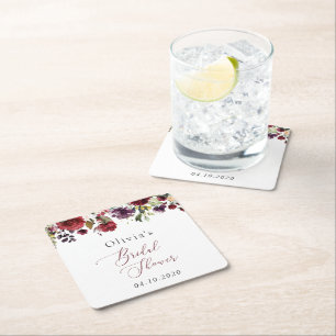 Burgund-Blume, rosa Blume, Boho-Brautparty Rechteckiger Pappuntersetzer