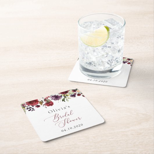 Burgund-Blume, rosa Blume, Boho-Brautparty Rechteckiger Pappuntersetzer (Vor Ort)