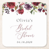 Burgund-Blume, rosa Blume, Boho-Brautparty Rechteckiger Pappuntersetzer (Vorderseite)