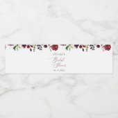 Burgund-Blume, rosa Blume, Boho-Brautparty Wasserflaschenetikett (Einzelnes Label)