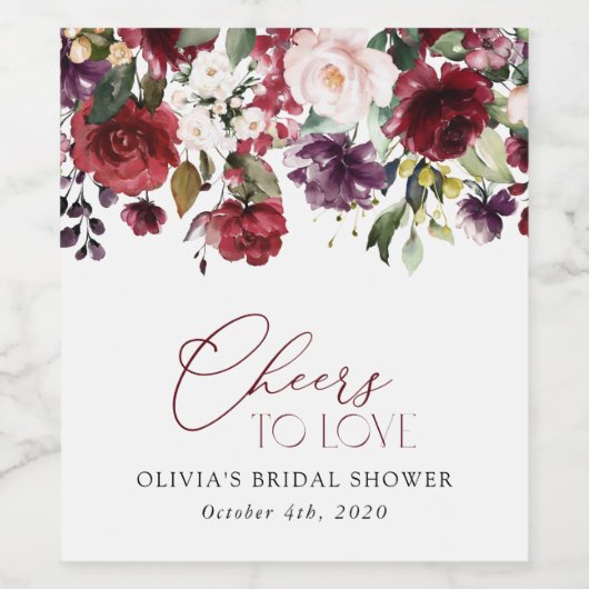 Burgund-Blume, rosa Blume, Boho-Brautparty Weinetikett (Einzelnes Label)