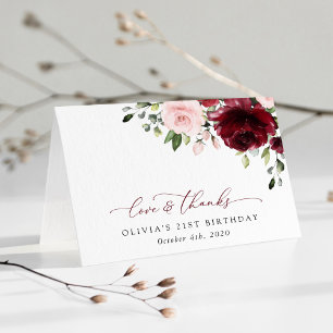 Burgund-Blume, rosa Blume, Boho, Geburtstag Dankeskarte