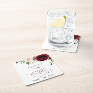 Burgund-Blume, rosa Blume, Boho, Geburtstag Rechteckiger Pappuntersetzer