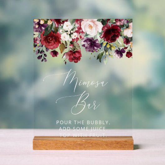 Burgund-Blume, rosa Blume, Boho, Mimosa Bar Acrylschild (Neutral)
