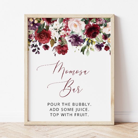 Burgund-Blume, rosa Blume, Boho, Momosa Bar Poster