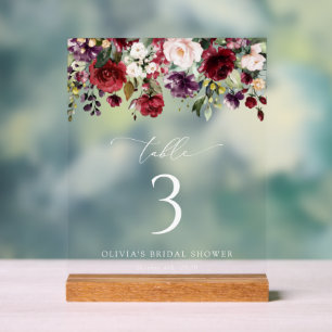 Burgund-Blume, rosa Blume, Boho-Tischnummern Acrylschild