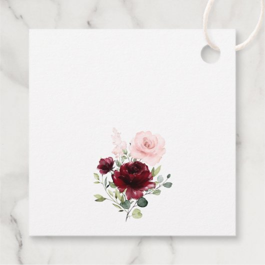 Burgund-Blume, rosa Blume, Brautparty Geschenkanhänger (Rückseite)