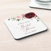 Burgund-Blume, rosa Blume, Brautparty Getränkeuntersetzer (Linke Seite)