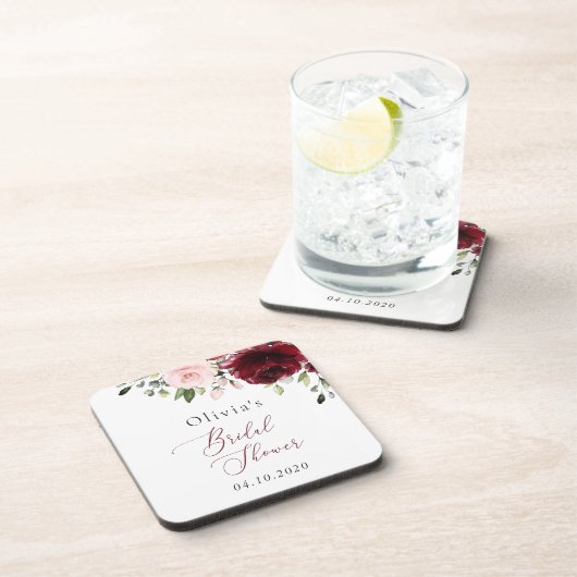 Burgund-Blume, rosa Blume, Brautparty Getränkeuntersetzer (Rechte Seite)