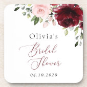 Burgund-Blume, rosa Blume, Brautparty Getränkeuntersetzer (Vorderseite)
