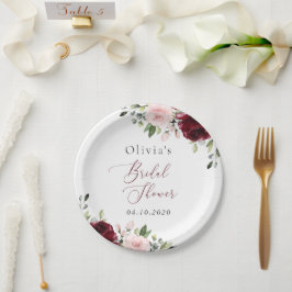 Burgund-Blume, rosa Blume, Brautparty Pappteller