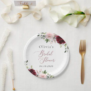 Burgund-Blume, rosa Blume, Brautparty Pappteller