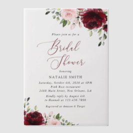 Burgund-Blume, rosa Blume, Brautparty Pergament Einladungen