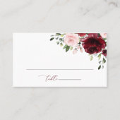 Burgund-Blume, rosa Blume, Brautparty Platzkarte (Vorderseite)