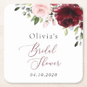 Burgund-Blume, rosa Blume, Brautparty Rechteckiger Pappuntersetzer (Vorderseite)