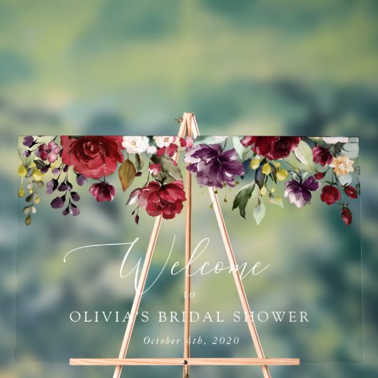 Burgund-Blume, rosa Blume, Bridal Willkommen Acrylschild (Neutral)