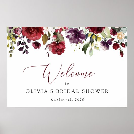 Burgund-Blume, rosa Blume, Bridal Willkommen Poster (Vorne)