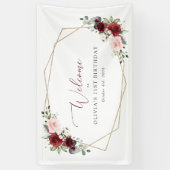 Burgund-Blume, rosa Blume, Geburtstagswillkommen Banner (Vertikal)