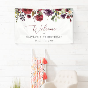 Burgund-Blume, rosa Blume, Geburtstagswillkommen Banner