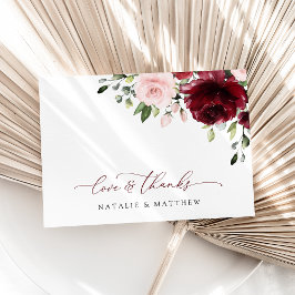 Burgund-Blume, rosa Blume, Grünpflanzen, Hochzeit Dankeskarte