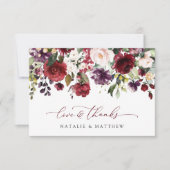 Burgund-Blume, rosa Blume, Grünpflanzen, Hochzeit Dankeskarte (Vorderseite)