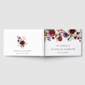 Burgund-Blume, rosa Blume, Grünpflanzen, Hochzeit Gästebuch (Voll)