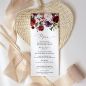 Burgund-Blume, rosa Blume, Grünpflanzen, Hochzeit Menükarte