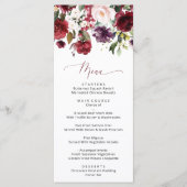 Burgund-Blume, rosa Blume, Grünpflanzen, Hochzeit Menükarte (Vorderseite)