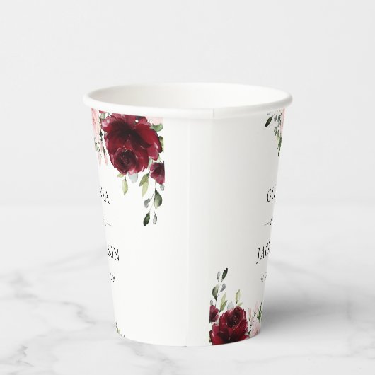 Burgund-Blume, rosa Blume, Grünpflanzen, Hochzeit Pappbecher (Rechts)