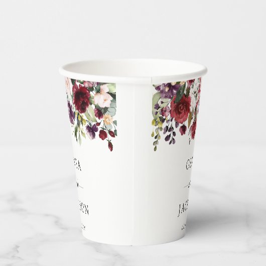 Burgund-Blume, rosa Blume, Grünpflanzen, Hochzeit Pappbecher (Rechts)