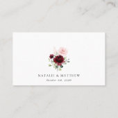 Burgund-Blume, rosa Blume, Grünpflanzen, Hochzeit Platzkarte (Rückseite)