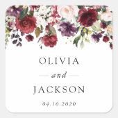 Burgund-Blume, rosa Blume, Grünpflanzen, Hochzeit Quadratischer Aufkleber (Vorderseite)