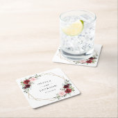 Burgund-Blume, rosa Blume, Grünpflanzen, Hochzeit Rechteckiger Pappuntersetzer (Vor Ort)