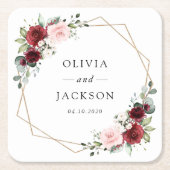 Burgund-Blume, rosa Blume, Grünpflanzen, Hochzeit Rechteckiger Pappuntersetzer (Vorderseite)