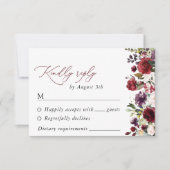 Burgund-Blume, rosa Blume, Grünpflanzen, Hochzeit RSVP Karte (Vorderseite)