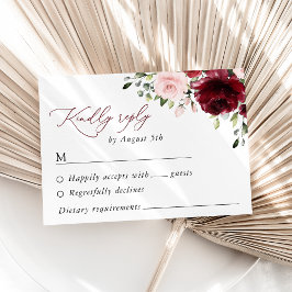 Burgund-Blume, rosa Blume, Grünpflanzen, Hochzeit RSVP Karte