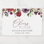 Burgund-Blume, rosa Blume, Grünpflanzen, Hochzeit Schaumweinetikett (Einzelnes Label)