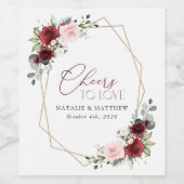 Burgund-Blume, rosa Blume, Grünpflanzen, Hochzeit Weinetikett (Einzelnes Label)