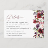 Burgund-Blume, rosa Blume, Hochzeitdetails Begleitkarte (Vorderseite)