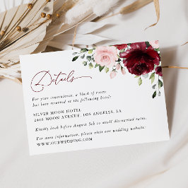 Burgund-Blume, rosa Blume, Hochzeitdetails Begleitkarte